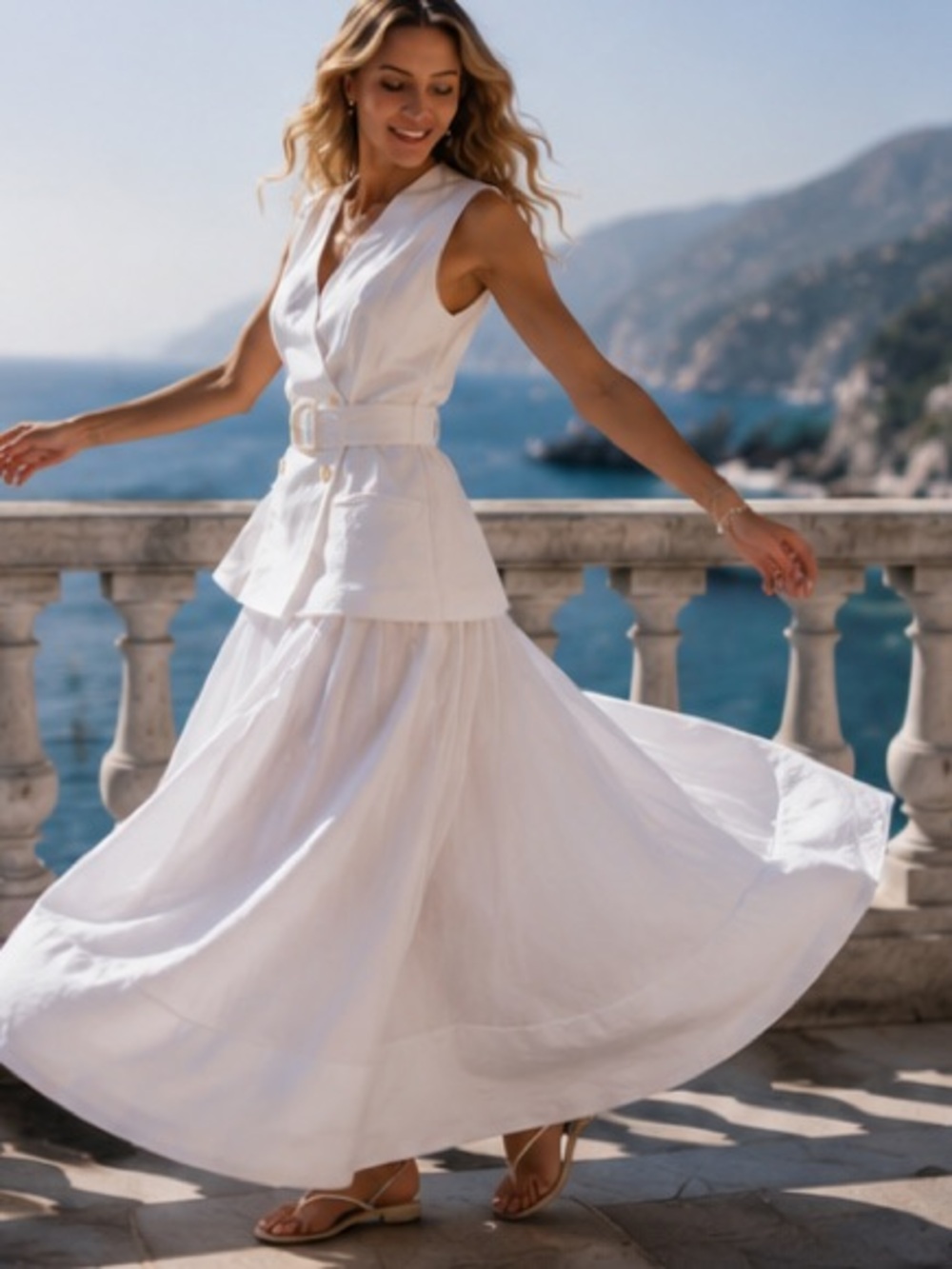 Mango White Sleeveless Wrap Maxi Dress with Belt - Picture 9 of 14